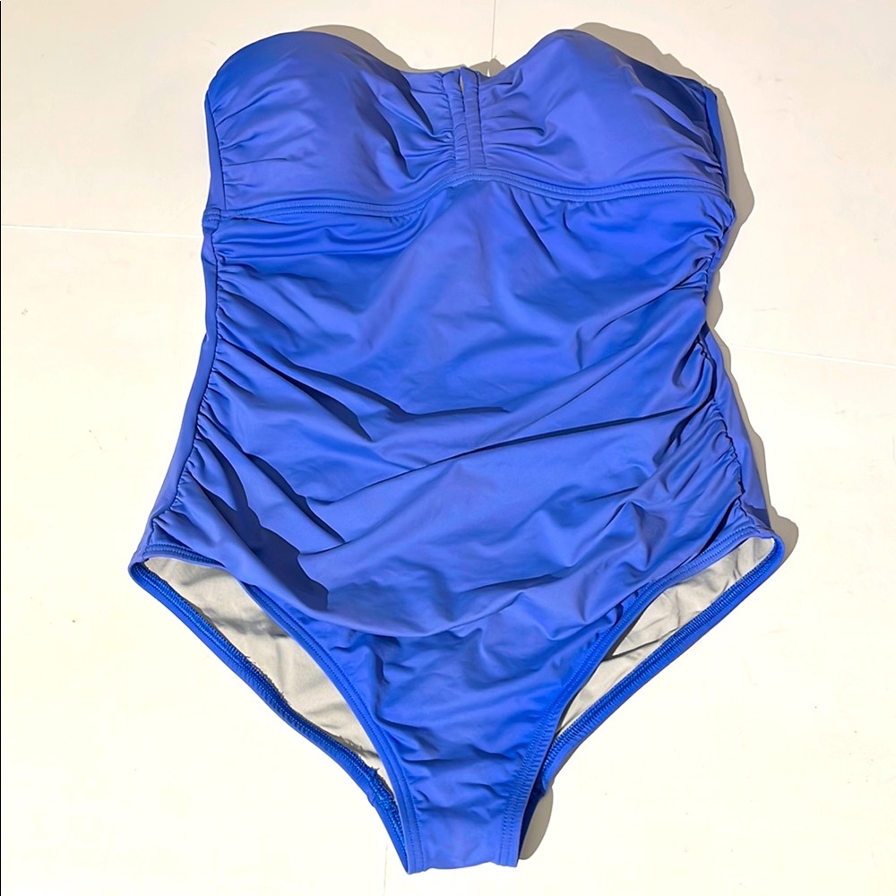 Echo Sky Blue Ruched One-Piece Swimsuit Swimwear Beach Vacation Womens sz 10